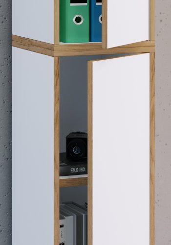 VCM NORDIC Salia B30 Büroregal, mit 2 Türen und 3 verstellbaren Böden - Weiß und Naturholz