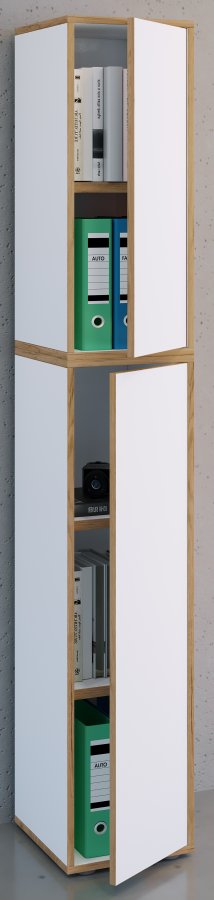 VCM NORDIC Salia B30 Büroregal, mit 2 Türen und 3 verstellbaren Böden - Weiß und Naturholz