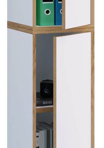 VCM NORDIC Salia B30 Büroregal, mit 2 Türen und 3 verstellbaren Böden - Weiß und Naturholz