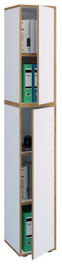 VCM NORDIC Salia B30 Büroregal, mit 2 Türen und 3 verstellbaren Böden - Weiß und Naturholz