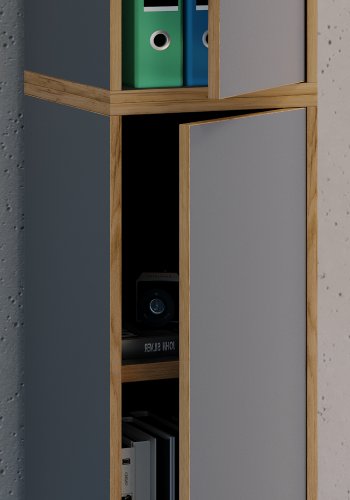 VCM NORDIC Salia B30 Büroregal mit 2 Türen und 3 verstellbaren Einlegeböden – Anthrazitgrau und Naturholz