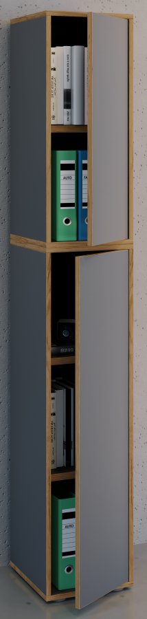 VCM NORDIC Salia B30 Büroregal mit 2 Türen und 3 verstellbaren Einlegeböden – Anthrazitgrau und Naturholz