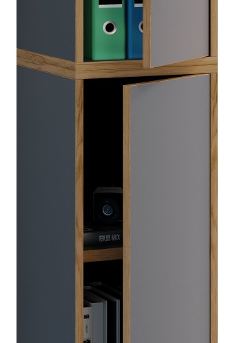 VCM NORDIC Salia B30 Büroregal mit 2 Türen und 3 verstellbaren Einlegeböden – Anthrazitgrau und Naturholz