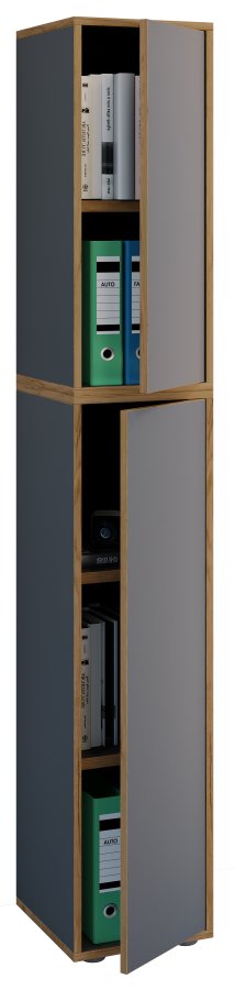 VCM NORDIC Salia B30 Büroregal mit 2 Türen und 3 verstellbaren Einlegeböden – Anthrazitgrau und Naturholz