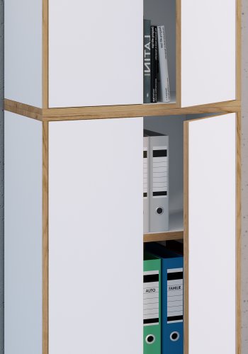 VCM NORDIC Salia B60 Büroregal, mit 4 Türen und 3 verstellbaren Böden - Weiß und Naturholz