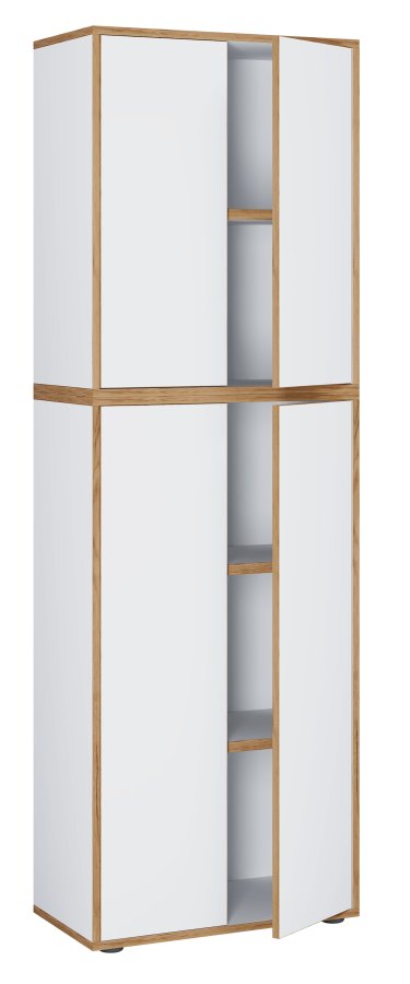 VCM NORDIC Salia B60 Büroregal, mit 4 Türen und 3 verstellbaren Böden - Weiß und Naturholz