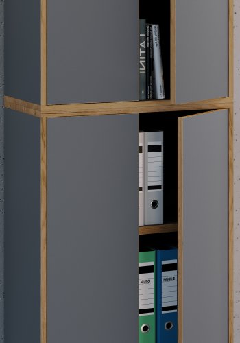 VCM NORDIC Salia B60 Büroregal mit 4 Türen und 3 verstellbaren Einlegeböden – Anthrazitgrau und Naturholz