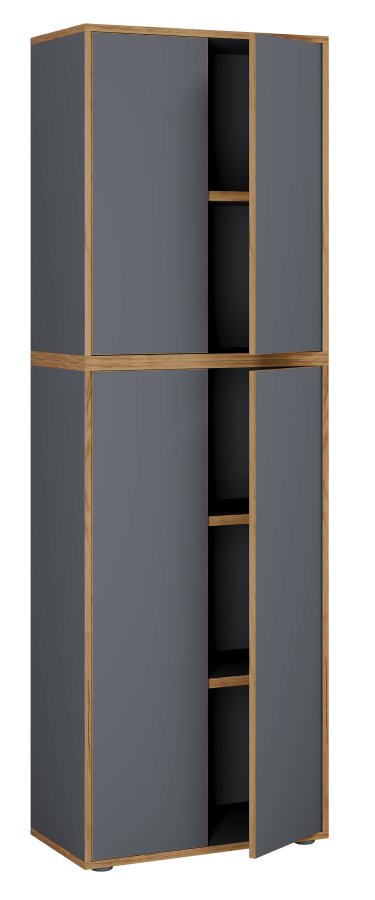 VCM NORDIC Salia B60 Büroregal mit 4 Türen und 3 verstellbaren Einlegeböden – Anthrazitgrau und Naturholz