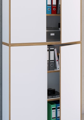 VCM NORDIC Salia B100 Büroregal, mit 4 Türen und 3 verstellbaren Böden - Weiß und Naturholz