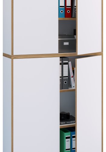 VCM NORDIC Salia B100 Büroregal, mit 4 Türen und 3 verstellbaren Böden - Weiß und Naturholz