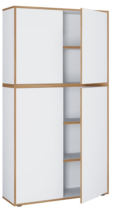 VCM NORDIC Salia B100 Büroregal, mit 4 Türen und 3 verstellbaren Böden - Weiß und Naturholz
