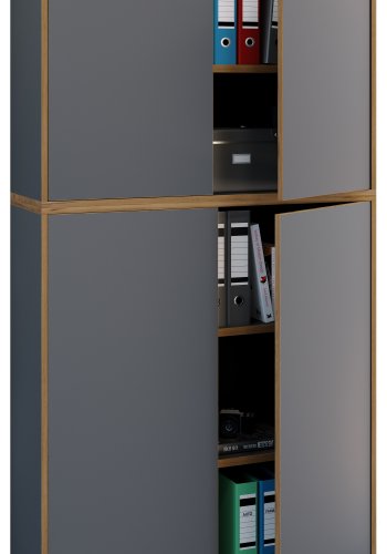 VCM NORDIC Salia B100 Büroregal mit 4 Türen und 3 verstellbaren Einlegeböden – Anthrazitgrau und Naturholz