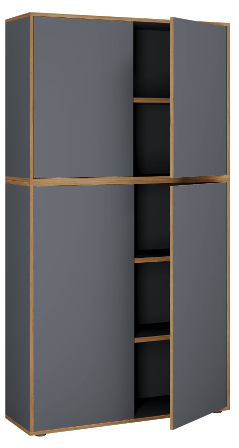 VCM NORDIC Salia B100 Büroregal mit 4 Türen und 3 verstellbaren Einlegeböden – Anthrazitgrau und Naturholz