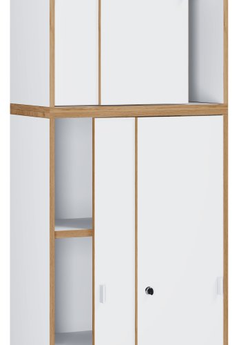 VCM NORDIC Salia B60 Büroregal, mit 4 Schiebetüren, Schloss und 3 verstellbaren Böden - Weiß und Naturholz