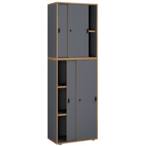 VCM NORDIC Salia B60 kontorhylle, m. 4 skyvedrer, ls, 3 justerbare hyller - antrasittgr/naturtre