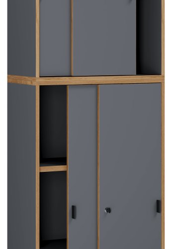 VCM NORDIC Salia B60 Büroregal, mit 4 Schiebetüren, Schloss, 3 verstellbaren Böden - Anthrazitgrau/Naturholz