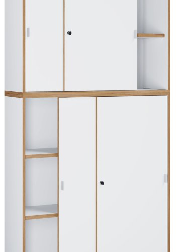 VCM NORDIC Salia B100 Büroregal, mit 4 Schiebetüren, Schloss und 3 verstellbaren Böden - Weiß und Naturholz