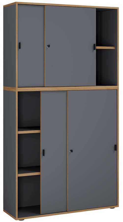 VCM NORDIC Salia B100 kontorbokhylle, m. 4 skyvedrer, ls, 3 justerbare hyller - antrasittgr/naturtre