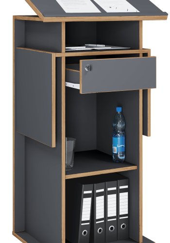 VCM NORDIC Salia M stende skrivebord, justerbar topp, 1 lsbar skuff, hylle, hjul - grtt/naturlig tre