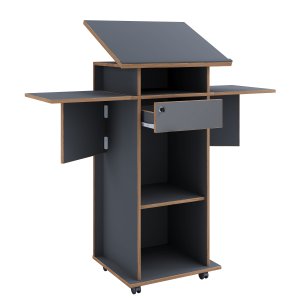 VCM NORDIC Salia M stende skrivbord, justerbar skiva, 1 lsbar lda, hylla, hjul - grtt/naturligt tr