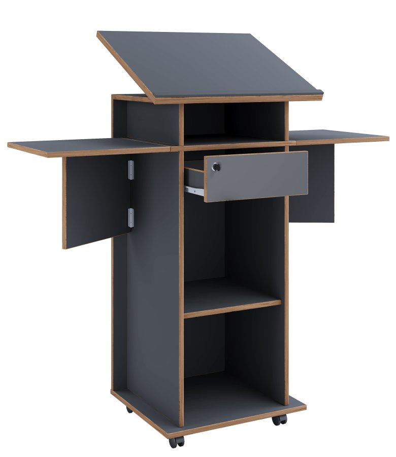 VCM NORDIC Salia M stende skrivebord, justerbar topp, 1 lsbar skuff, hylle, hjul - grtt/naturlig tre