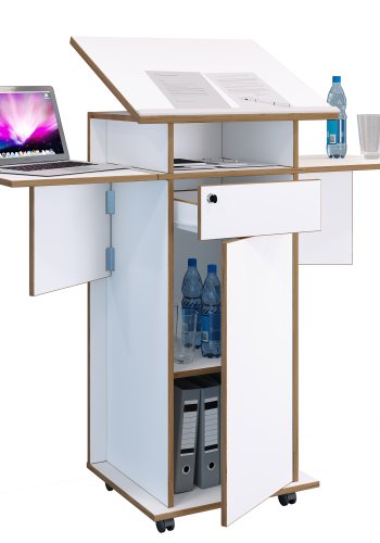 VCM NORDIC Salia L stende skrivebord, justerbar top, 1 lsbar skuffe, lge, hjul - hvid/natur tr