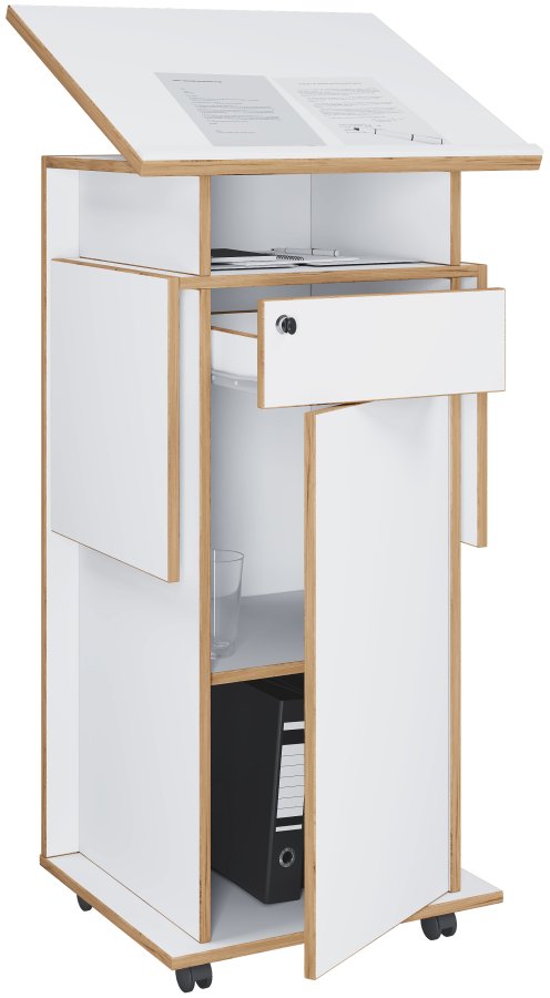 VCM NORDIC Salia L stende skrivebord, justerbar top, 1 lsbar skuffe, lge, hjul - hvid/natur tr