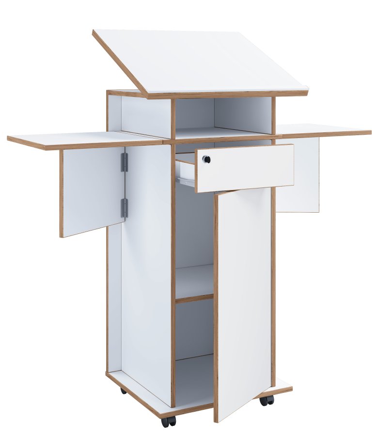 VCM NORDIC Salia L stende skrivebord, justerbar top, 1 lsbar skuffe, lge, hjul - hvid/natur tr