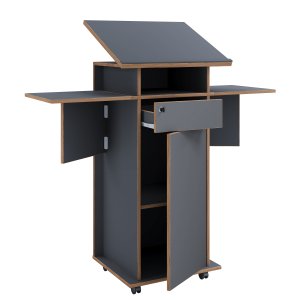 VCM NORDIC Salia L stende skrivbord, justerbar skiva, 1 lsbar lda, drr, hjul - grtt/naturligt tr