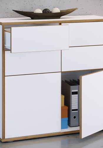 VCM NORDIC Salia B100 Bürokommode, m. 2 Türen, 4 Schubladen - weiß/natur