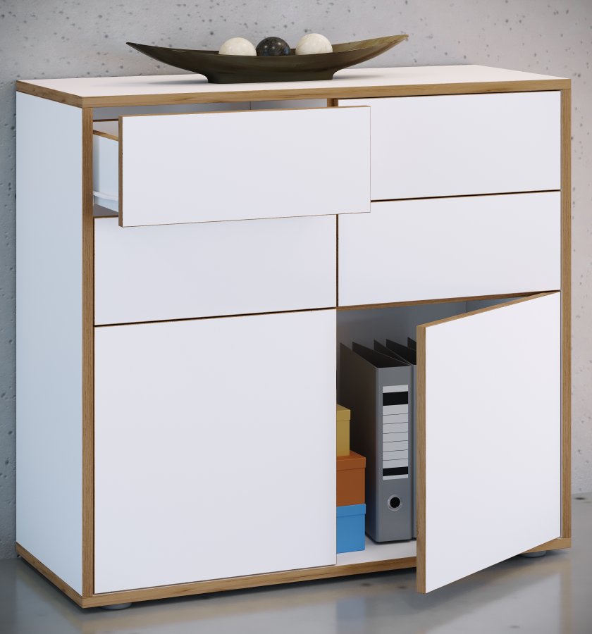 VCM NORDIC Salia B100 Bürokommode, m. 2 Türen, 4 Schubladen - weiß/natur