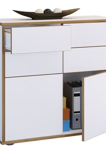 VCM NORDIC Salia B100 Bürokommode, m. 2 Türen, 4 Schubladen - weiß/natur
