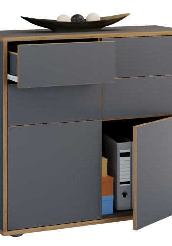 VCM NORDIC Salia B100 Bürokommode, m. 2 Türen, 4 Schubladen - Anthrazitgrau/Naturholz