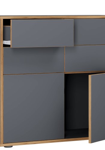 VCM NORDIC Salia B100 Bürokommode, m. 2 Türen, 4 Schubladen - Anthrazitgrau/Naturholz