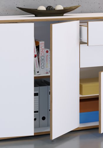 VCM NORDIC Salia B110 Bürokommode, m. 3 Türen, 2 Schubladen, 2 Einlegeböden - weiß/natur