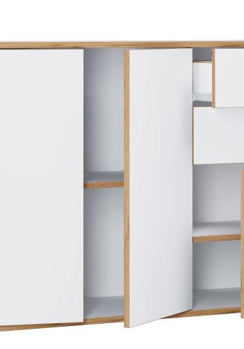 VCM NORDIC Salia B110 Bürokommode, m. 3 Türen, 2 Schubladen, 2 Einlegeböden - weiß/natur