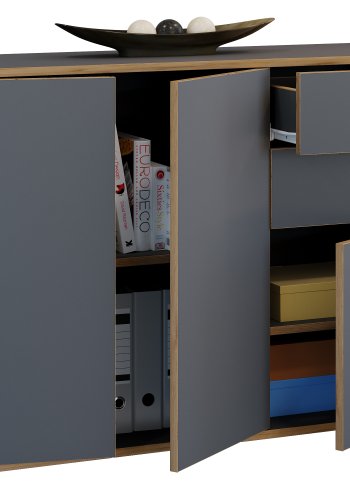 VCM NORDIC Salia B110 Bürokommode, m. 3 Türen, 2 Schubladen, 2 Einlegeböden - Anthrazitgrau/Naturholz