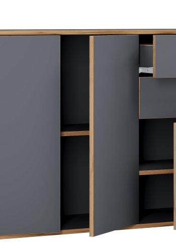 VCM NORDIC Salia B110 Bürokommode, m. 3 Türen, 2 Schubladen, 2 Einlegeböden - Anthrazitgrau/Naturholz