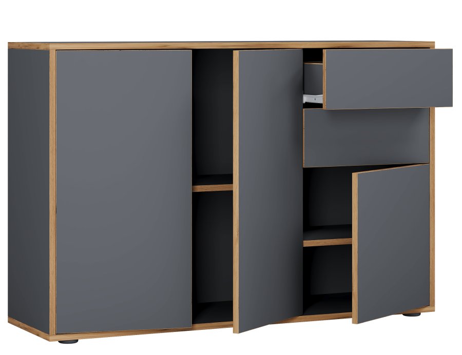 VCM NORDIC Salia B110 Bürokommode, m. 3 Türen, 2 Schubladen, 2 Einlegeböden - Anthrazitgrau/Naturholz