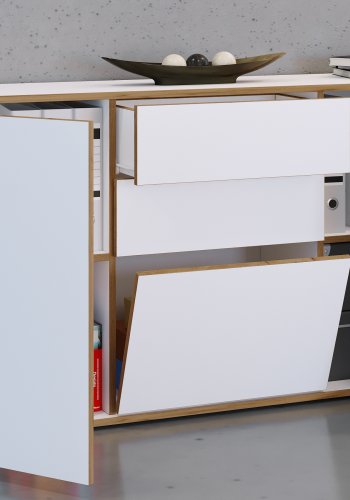 VCM NORDIC Salia B160 Bürokommode, m. 3 Türen, 2 Schubladen, 2 Einlegeböden - weiß/natur