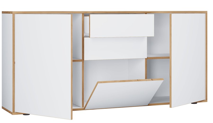 VCM NORDIC Salia B160 Bürokommode, m. 3 Türen, 2 Schubladen, 2 Einlegeböden - weiß/natur