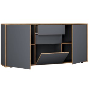 VCM NORDIC Salia B160 kontorkommode, m. 3 drer, 2 skuffer, 2 hyller - antrasittgr/naturtre