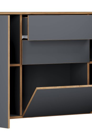 VCM NORDIC Salia B160 Bürokommode, m. 3 Türen, 2 Schubladen, 2 Einlegeböden - Anthrazitgrau/Naturholz