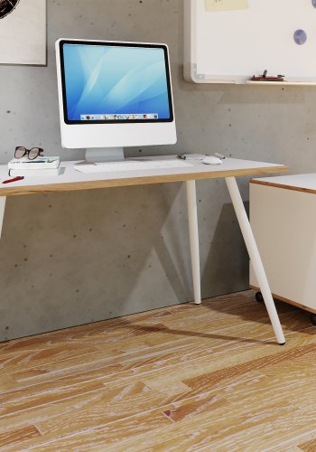 VCM NORDIC Salia Schreibtisch, rechteckig – weißes Melamin, Naturholz, Metall (138x50)