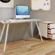 VCM NORDIC Salia Schreibtisch, rechteckig – weißes Melamin, Naturholz, Metall (138x50)