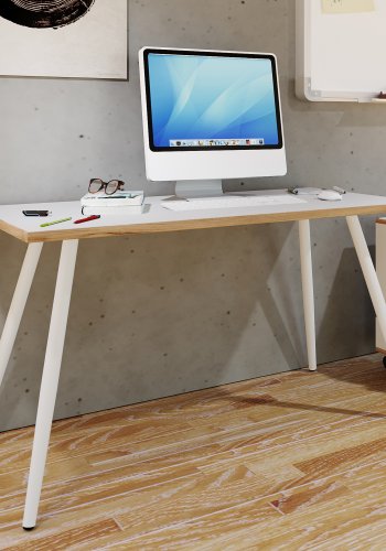 VCM NORDIC Salia Schreibtisch, rechteckig – weißes Melamin, Naturholz, Metall (110x80)