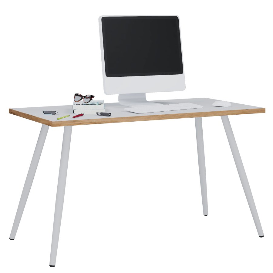 VCM NORDIC Salia Schreibtisch, rechteckig – weißes Melamin, Naturholz, Metall (138x80)