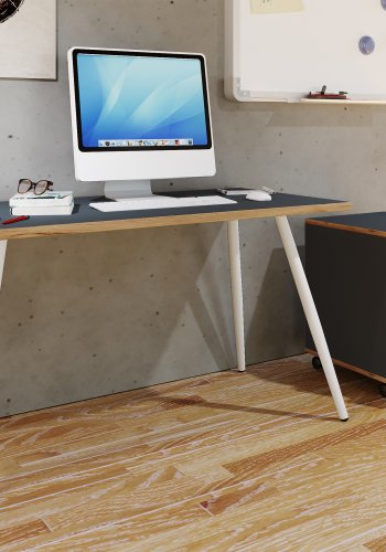 VCM NORDIC Salia Schreibtisch, rechteckig – anthrazitgraues Melamin, Naturholz, Metall (138x80)