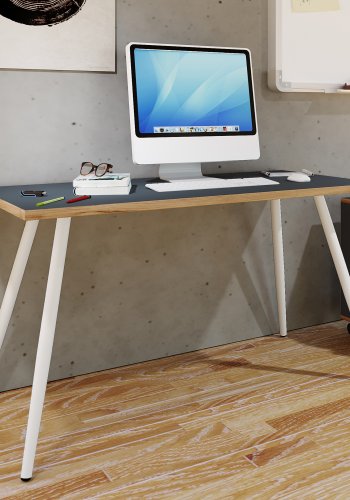 VCM NORDIC Salia Schreibtisch, rechteckig – anthrazitgraues Melamin, Naturholz, Metall (138x50)