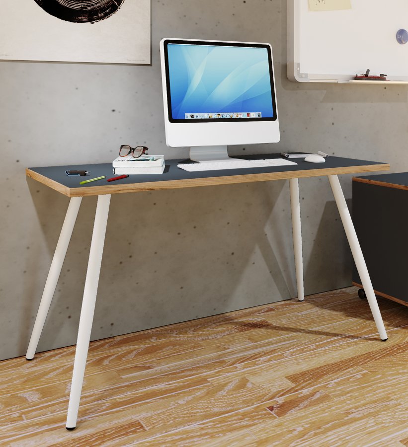 VCM NORDIC Salia Schreibtisch, rechteckig – anthrazitgraues Melamin, Naturholz, Metall (138x50)